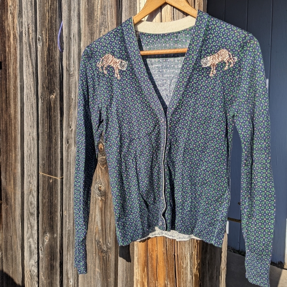 J Crew Embroidered Tiger Cardigan 